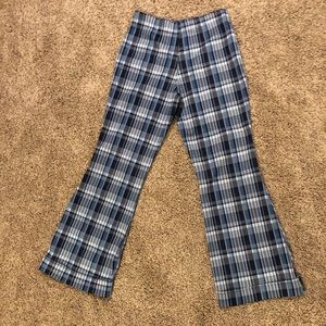 High waist 60s 70s plaid bootcut bellbottom pants